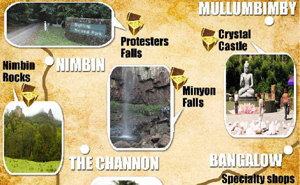 Northern Rivers treasure map shows some of the many highlights of the region. Northern Rivers treasure map shows some of the many highlights of the region.